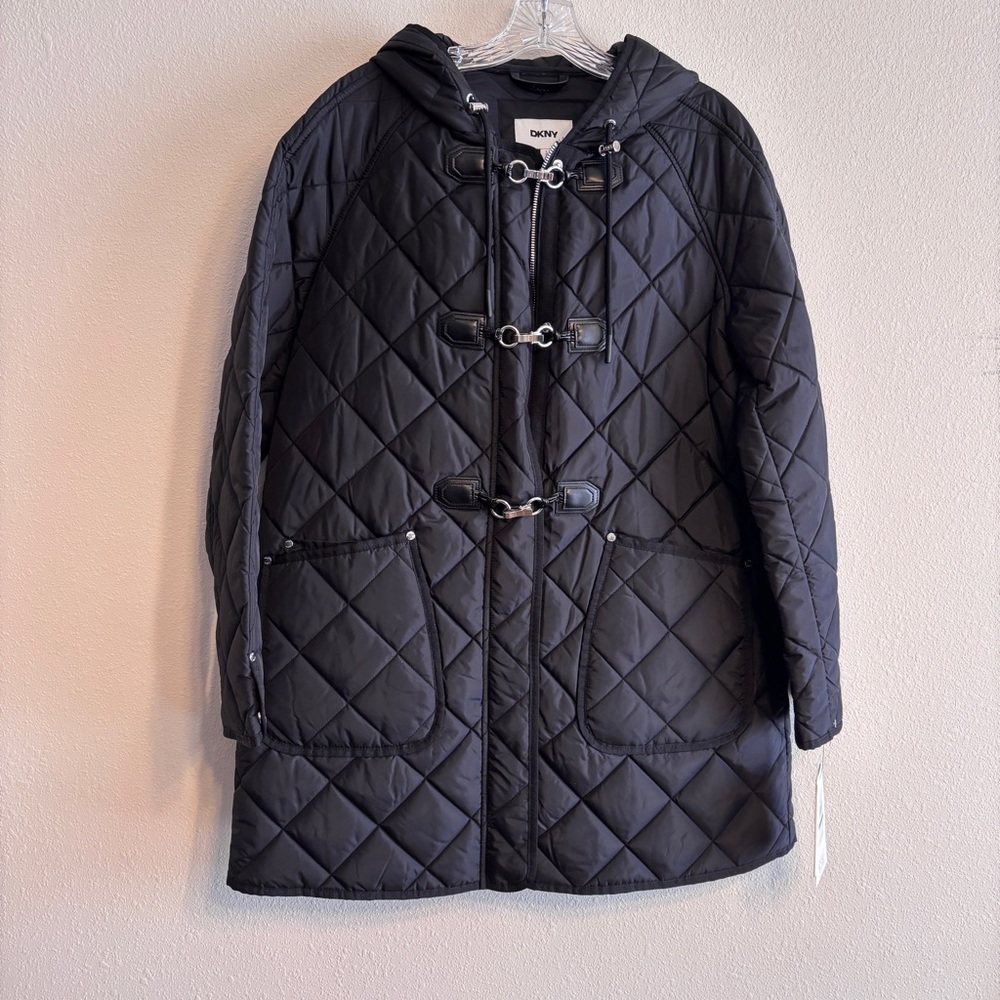 DKNY Women’s Toggle Quilted Black Coat SZ Large Puffer Jacket NWT
